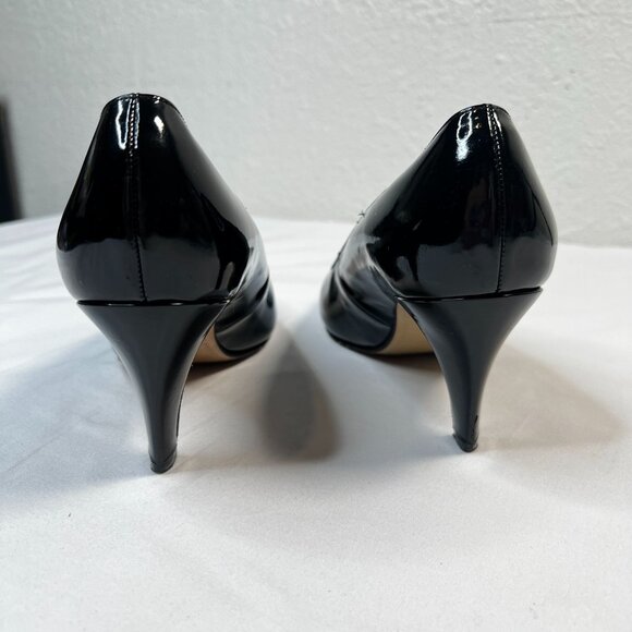 Bally Classic Patent Leather Pumps Cone Heel Almond Toe Black 5 - Picture 6 of 13